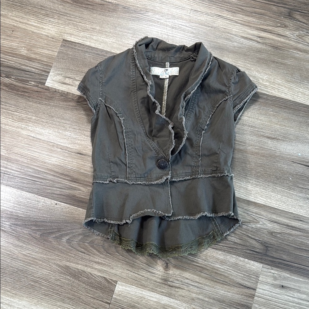 Vintage Justice Size Large Top Green Cotton Blend Romantic Grunge Indie Utility - Picture 10 of 10